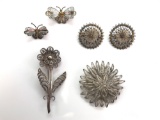 Lot of 6 : Filigree Silver Brooches