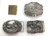 Collection of 4 Belt Buckles : Lewis, Siskiyou, and C + J