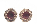 14k Faceted Red Glass and Sparkle Stud Earrings