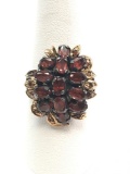Vintage Sterling Slver and 10k Yellow Gold Topped Garnet Cocktail Ring