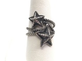 Sterling Silver By-Pass Stars Ring