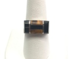 Sterling Silver Tigers Eye and Onyx Bold Inlay Ring