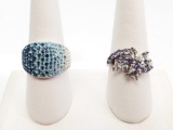 Lot of 2 : Sterling Silver and Sparkle Rings - Rainbow Blues and Violet