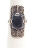 Sterling Silver Agate and Marcasite Ring
