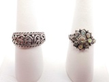 Lot of 2 : Sterling Silver Rings - Decorative Band and Abalone