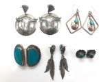 Lot of 5 pairs : Sterling Silver Southwest Earrings - Turquoise and Malachite