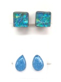 Lot of 2 pairs : Contemporary Sterling Silver Earrings - Shades of Blue