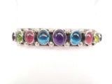 Signed Sterling Silver and Rainbow Quartz Cabochon Cuff
