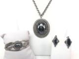 Hematite Necklace, Bracelet and Earring Ensemble - Whiting & Davis