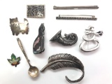 Lot of 10 : Sterling Silver Brooch Collection