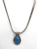 Sterling Silver and Turquoise Pendant and Chain Necklace