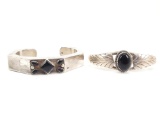 Set of 2 : Black Onyx Sterling Silver Cuff Bracelets