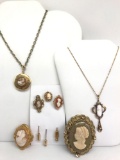 Vintage Cameo Collection - Stickpins, Brooches and Pendant w/Diamond