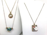 Lot of 3 : Pendants and Chain Necklaces - Cloisonne, MOP, and Gold Nuggets
