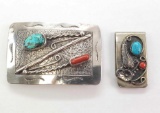 Set of 2 : Silver Belt Buckle and Money Clip