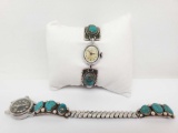 Lot of 2 : Native American Signed Silver and Turquoise Watch Straps
