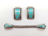 Lot of 2 : Silver and Turquoise Inlay Watch Straps