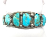 Native American Crafted 7-Stone Silver Cuff Bracelet
