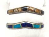Pair of Sterling and Silver Banded Inlay Cuff Bracelets