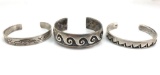 Set of 3 : Detailed Silver Cuff Bracelets