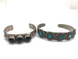 Lot of 2 : Sterling Silver Cuffs - Turquoise and Onyx