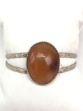 Vintage Native American Crafted Silver and Amber Double Band Cuff Bracelet