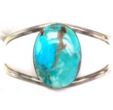 Vintage Native American Signed Silver and Turquoise Cuff Bracelet