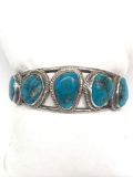 Vintage Native American Silver and Turquoise Double Band Cuff Bracelet