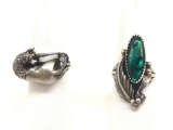 Lot of 2 : Sterling Silver Unicorn + Feather Figural Rings