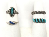 Lot of 4 : Sterling Silver Southwest Rings