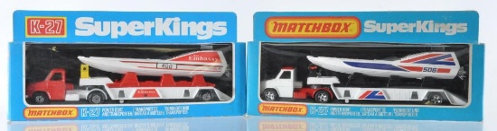 Group of 2 Matchbox Super Kings K-27 Power Coar and Transporter Die-Cast Vehicles in Original Boxes