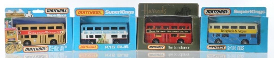 Group of 4 Matchbox Super Kings Die-Cast Buses in Original Boxes