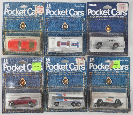 Group of 6 Tomy Pocket Cars Die-Cast Vehicles in Original Packaging