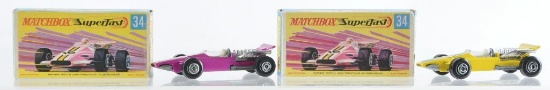 Group of 2 Matchbox Superfast No. 34 Formula 1 Racing Cars Die-Cast Vehicles with Original Boxes