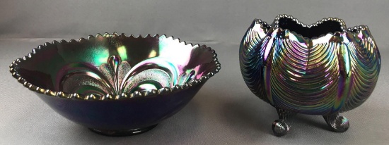 Group of 2 Antique Amethyst Carnival Glass bowls