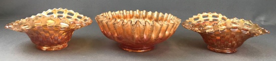 Group of 3 Antique Marigold Fenton Carnival Glass bowls