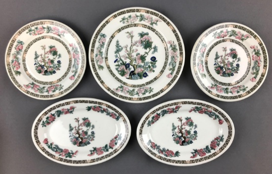 Group of 5 vintage Indian Tree pattern railroad plates