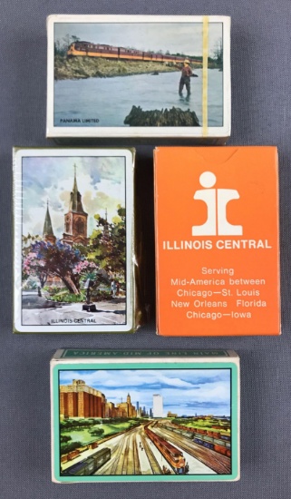 Group of 4 Vintage Illinois Central railway playing cards