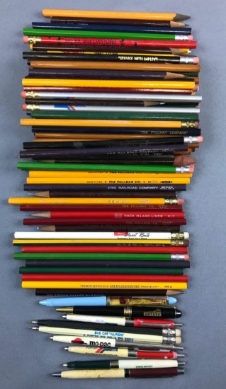 Group of Vintage railroad line advertising pencils and pens