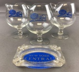 Group of 4 New York Central railroad glasses and ashtray