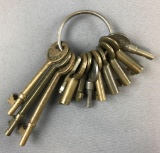 Group of vintage Railroad skeleton keys on ring