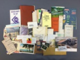 Group of vintage railroad postcards, menus, tickets and more