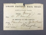 Antique Union pacific railroad employee pass