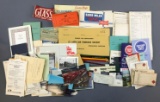 Group of vintage railroad postcards, forms, pencils and more