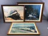 Group of vintage framed train prints