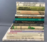 Group of 17 books about ships and shipwrecks including Shipwrecks of the Great Lakes