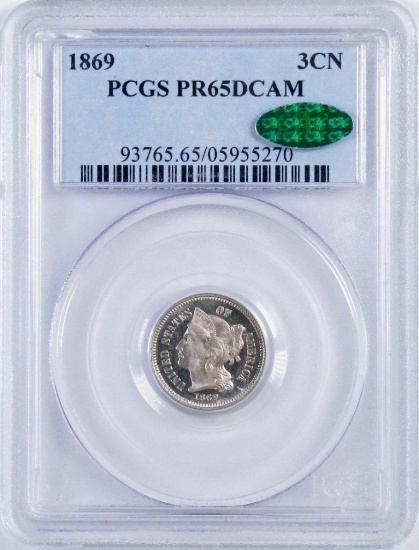 1869 Three Cent Piece Nickel (PCGS) PF65 DCAM CAC.