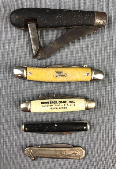 Group of five pocket knives