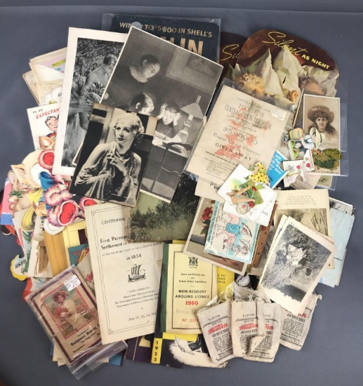 Group of 100+ pieces vintage ephemera-post cards, greeting cards, advertising cards and more