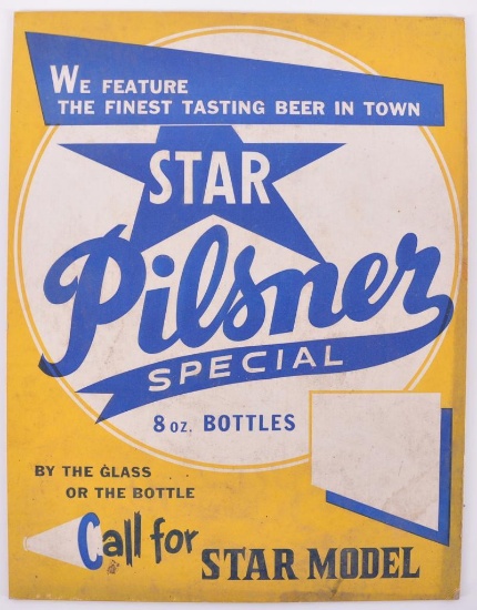 Vintage Star Model Pilsner Advertising Cardboard Countertop Beer Sign
